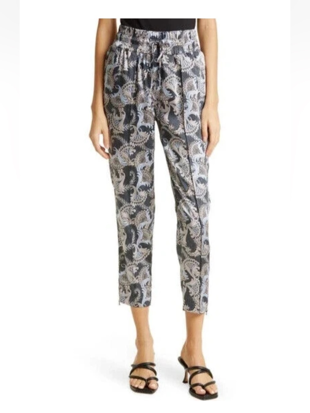 New Cinq a Sept Plume Adalie Satin Lightweight Pants in Raven Multi Paisley XL